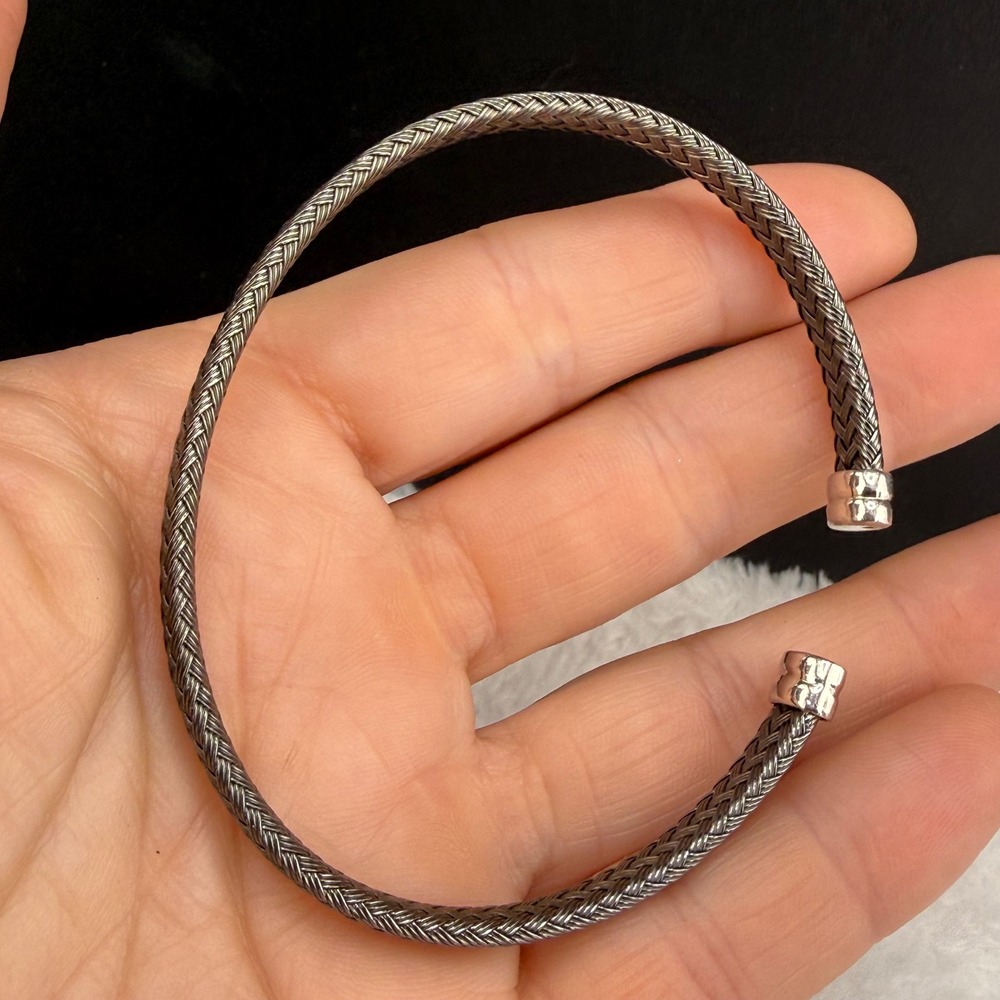 Vintage JCM Cuff Bracelet Sterling Silver Woven Wheat Italy Oxidized  7"